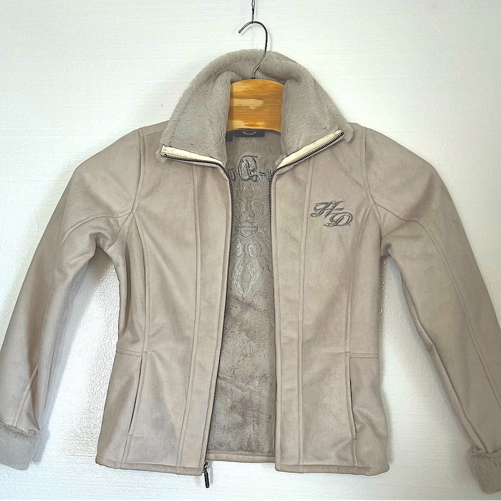 Womens Harley-Davidson jacket beige taupe, faux suede, sherpa lining. size small